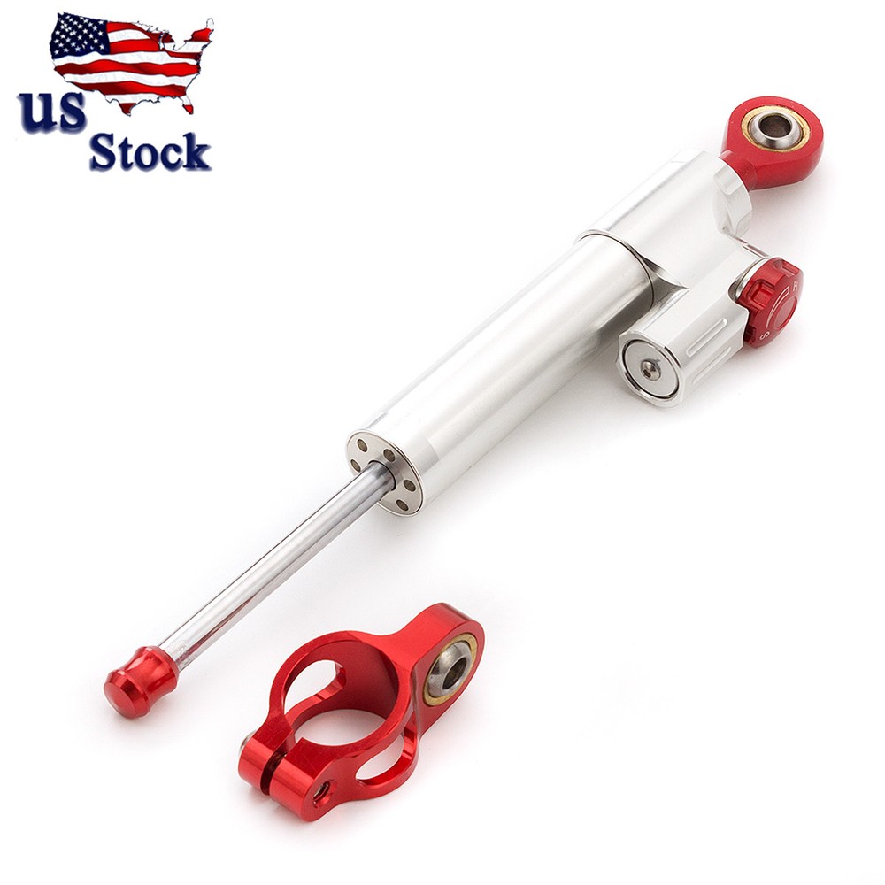 Adjustable Steering Damper Stabilizer Universal Motorcycle Silver&Red