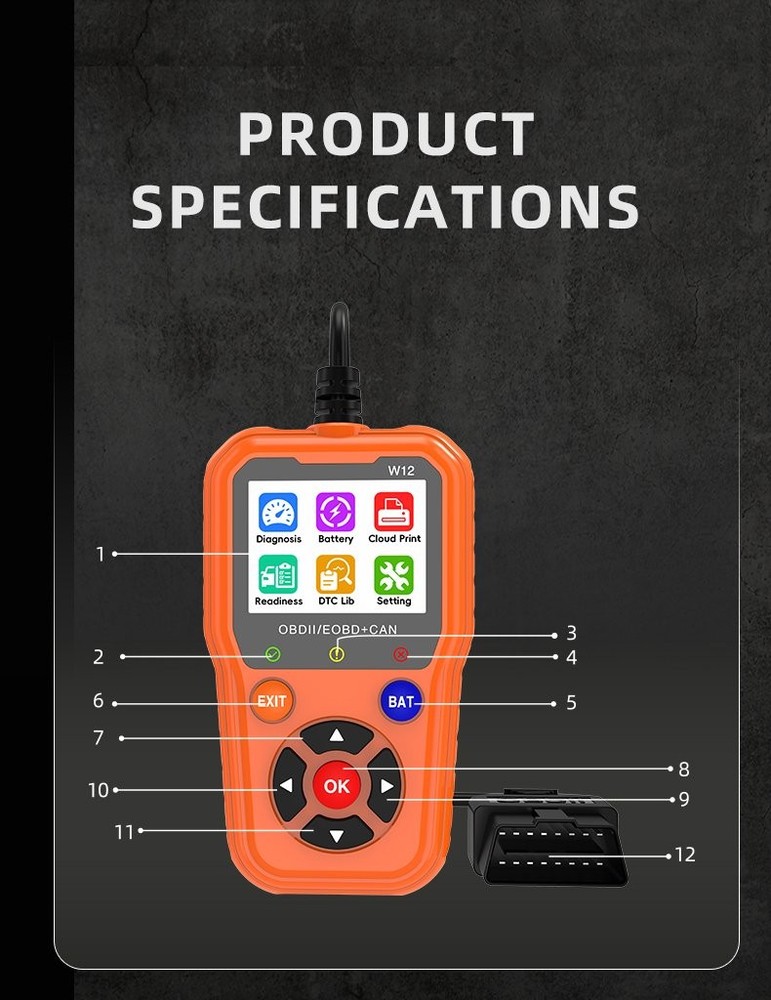 FISONA W12 5600 OBD2 Scanner ABS SRS EPB Code Reader All System Diagnostic Tool