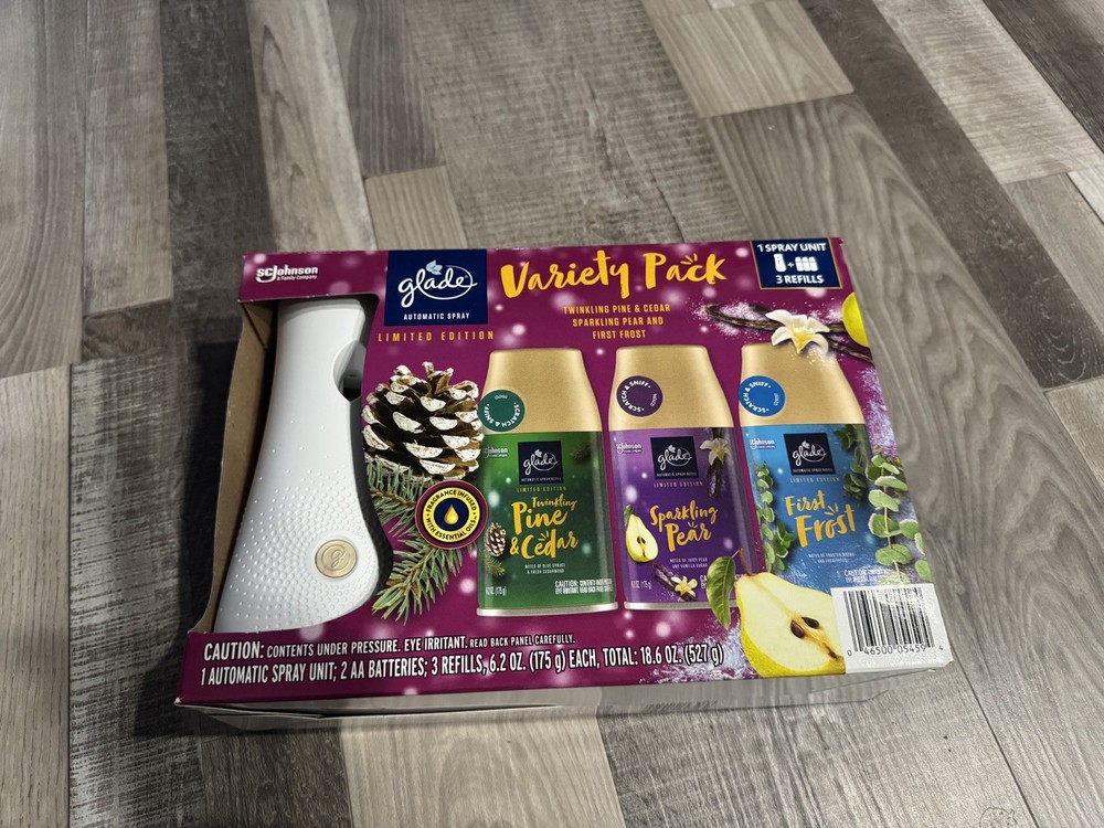 GLADE AUTOMATIC SPRAY UNIT+ 3 SPRAY REFILL VARIETY PACK LIMITED EDITION 6.2fl oz