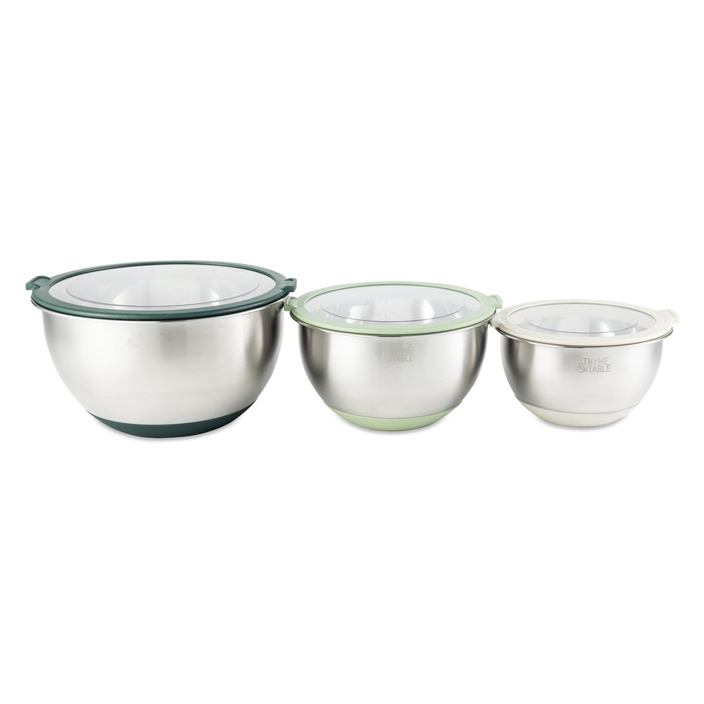 Thyme & Table Mixing Bowl Set - 6pc Nesting, Blue, Lids