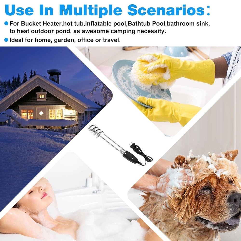 Calentador De Agua De Inmersion Portatil 1000W-110V Calentador De Agua Portatil