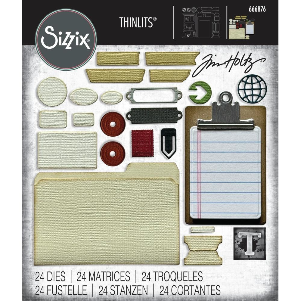 Sizzix / Tim Holtz Thinlits Dies Vault Noteworthy 666876 34 dies Tab File Folder