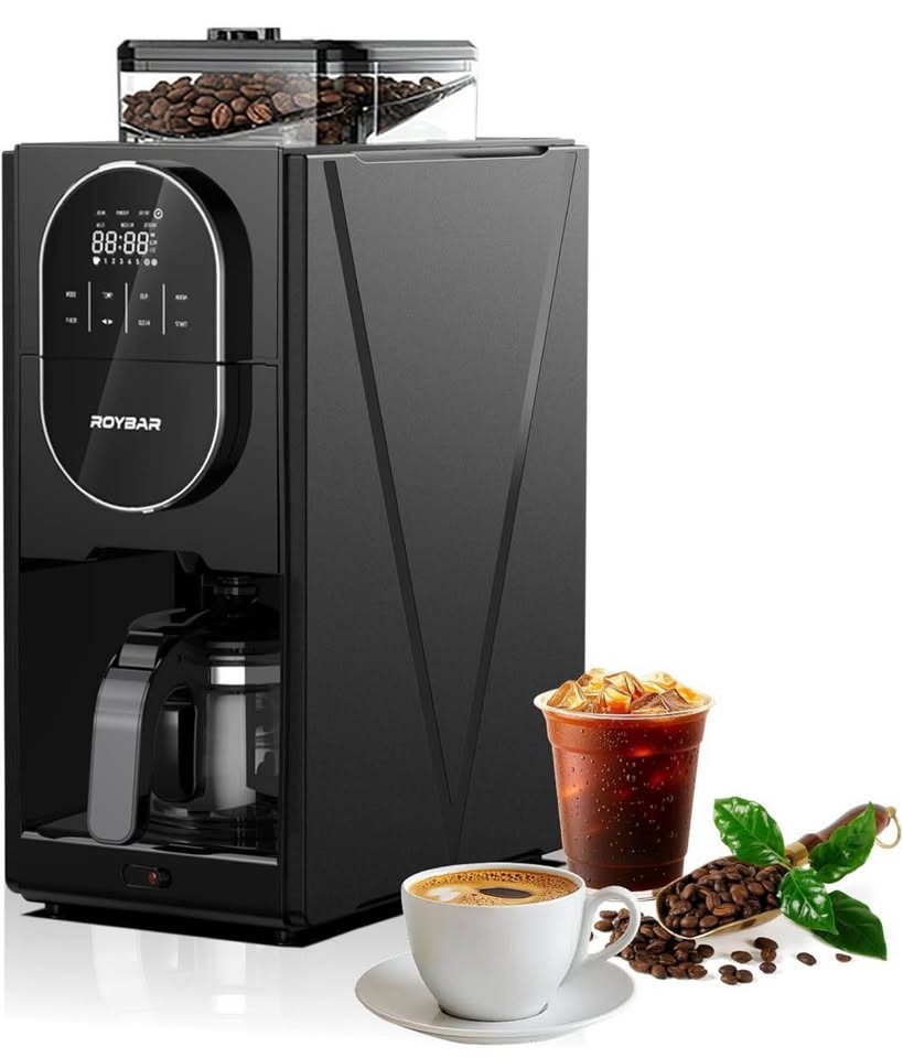 Coffee Maker with Grinder, Programmable Hot and Cold Coffee Maker with 22 oz Gla