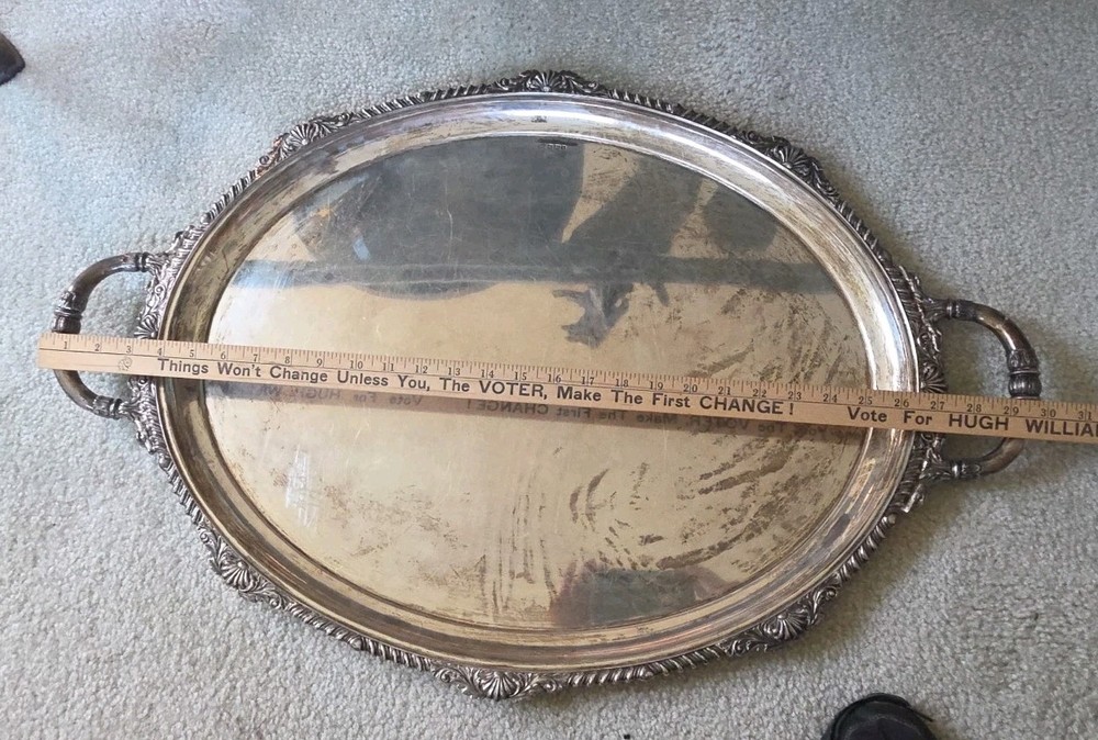 A Large Oval Solid Sterling Silver Serving Tray - Walker & Hall Sheffield 1908