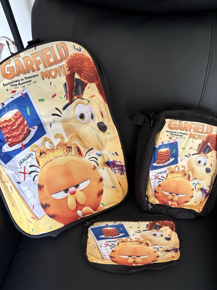 3 Piece Set. Backpack Lunchbox Case. Garfield New.