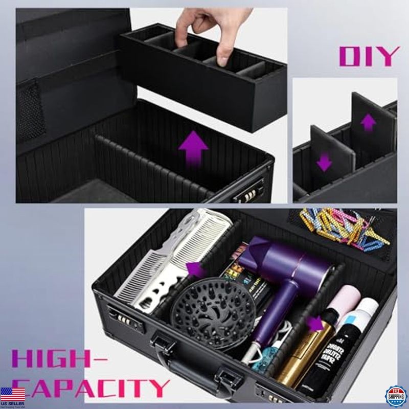 Professional Barber Tool Case - Matte Black Organizer for Clippers & Scissors