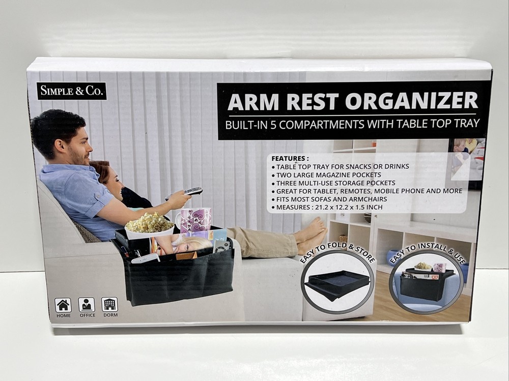Simple & Co Armrest Organizer Remote Control Holder/Caddy 5 Compartment Black