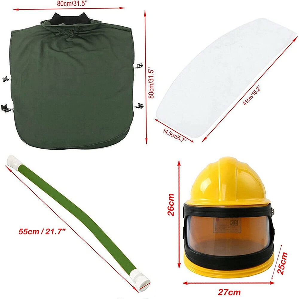 Safety Sandblast Helmet Sand Blast Hood Protector w/ Protector Replacement Lens