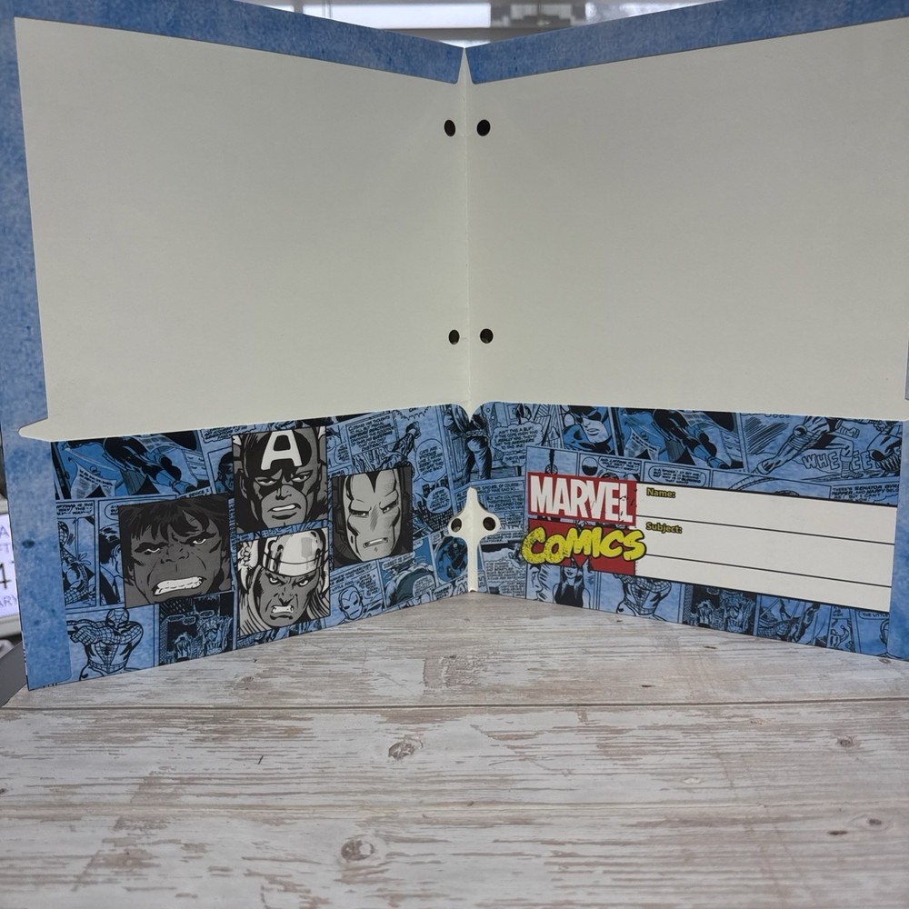 School Folder Marvel Comics Portfolio 3 Hole Punch 2 Pocket Hulk Thor Iron Man