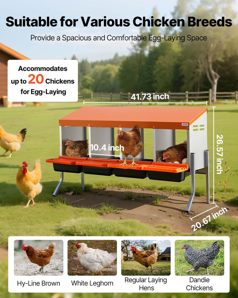 VEVOR 4-Hole Chicken Nesting Box with Legs, Roll-Away Egg Collection