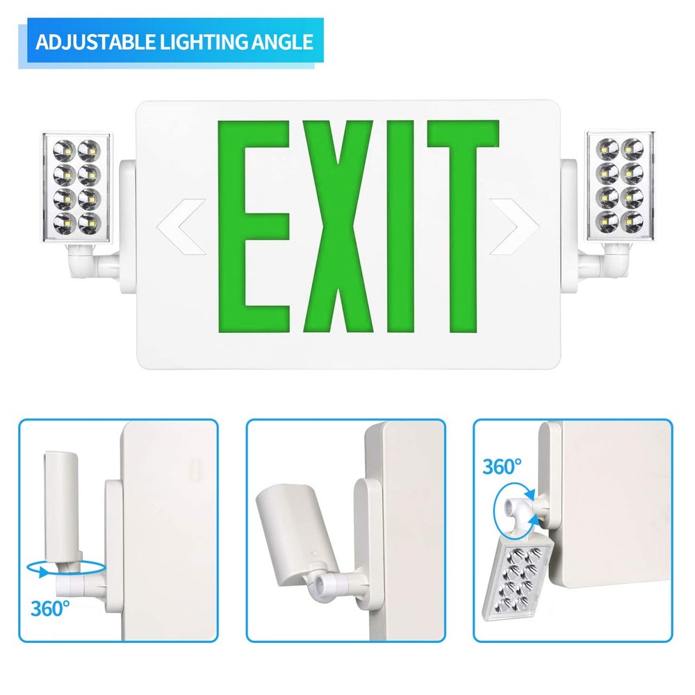 UL Listed Led 2 Packs Led Green Exit Sign with Battery Backup Combo Exit Lights.