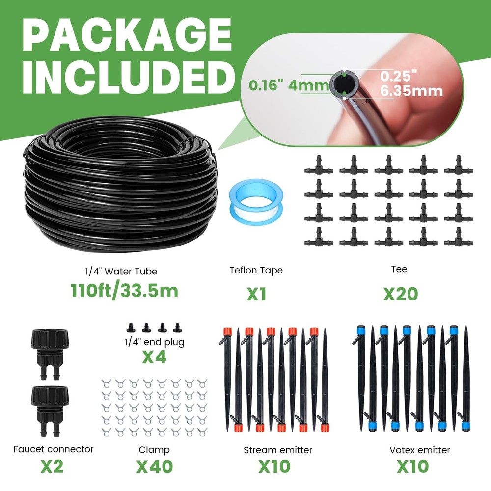 110ft Drip Irrigation System Kit, Garden Watering System DIY Automatic Irriga...