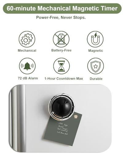 Kitchen Timer, 60-Minute Mechanical Timer with Magnetic Back - No Black