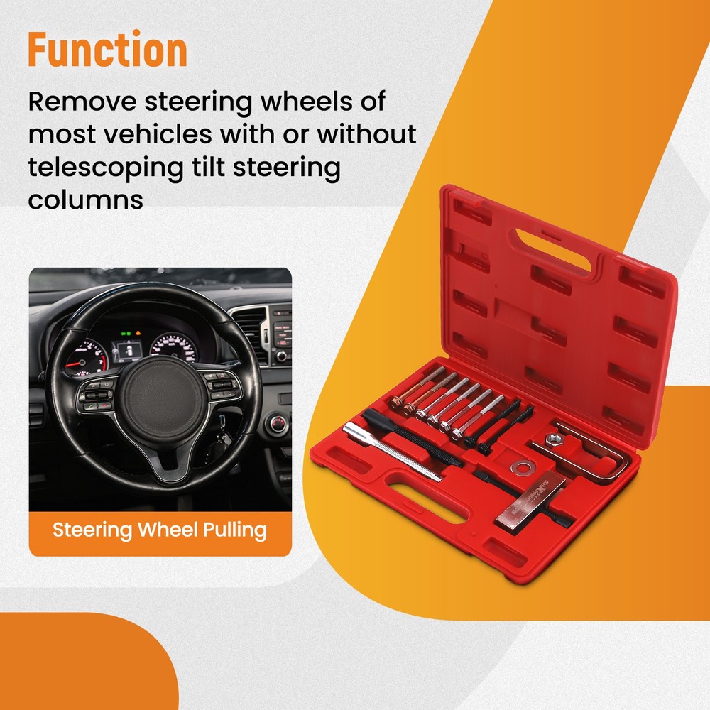 14PC Steering Wheel Puller and Lock Plate Compressor Tool Installer Removal Set