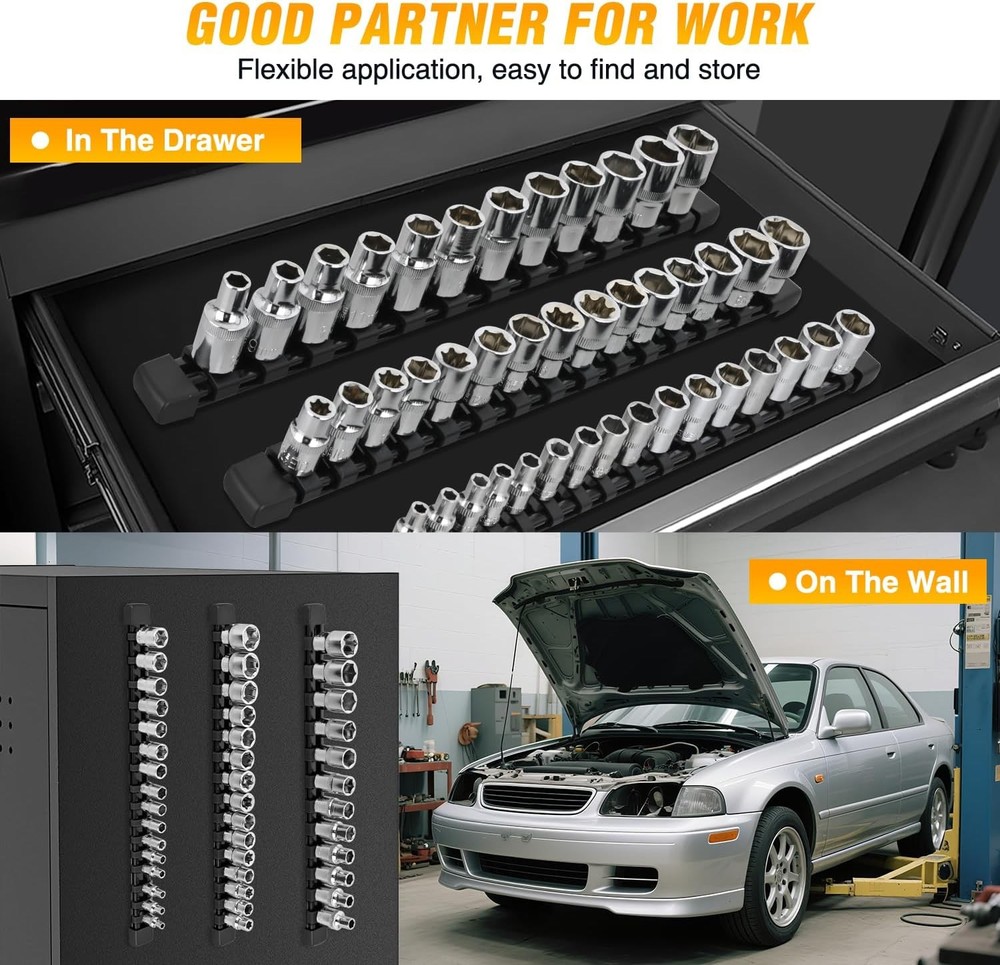 Socket Organizer ABS Socket Holder Set 1/4" 3/8" 1/2" Drive Socket Rail Holders