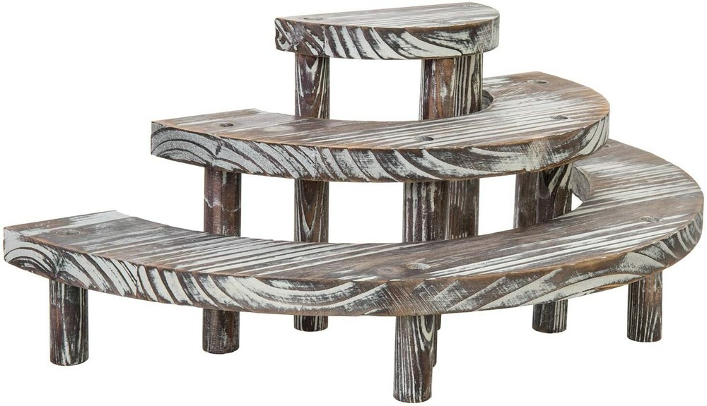 MyGift 3 Tier Rustic Torched Wood Semicircle Cupcake Stand Display Risers