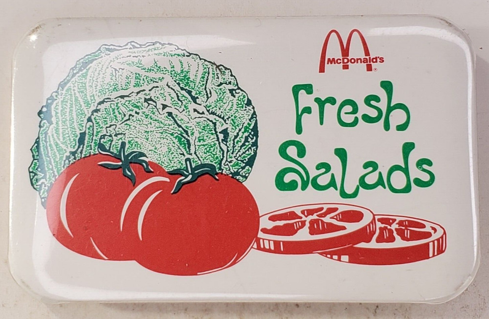 Vintage McDonalds Fresh Salads Employee Rectangular Pinback Button