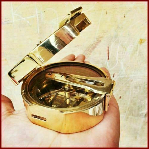 Antique Maritime Brass Brunton Compass Nautical Direction Handmade Working Item