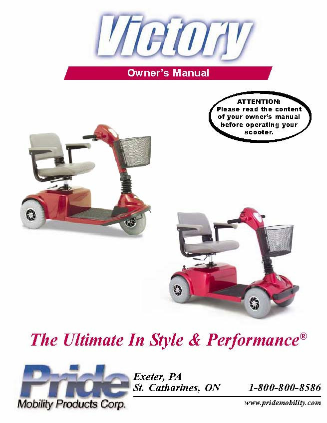 OWNER'S MANUAL - Hard Copy - Pride Victory Scooter