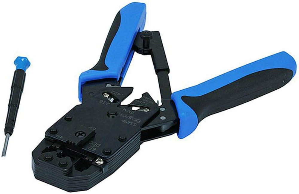 Professional Modular Crimping Tool - Crimps, Strips, and Cuts Tool with Ratchet,