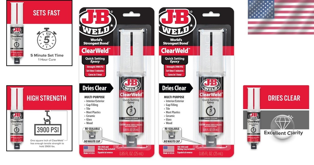 Multipurpose ClearWeld Epoxy - Quick Set & Strong 2 Pack for All Applications