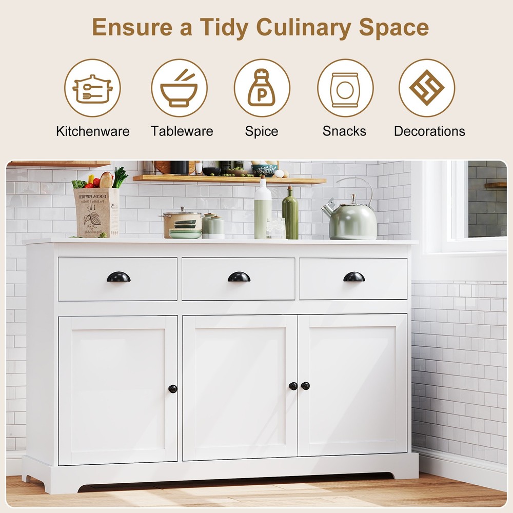 3 Drawers Sideboard Buffet Table Storage Console Cabinet Entryway Cupboard White