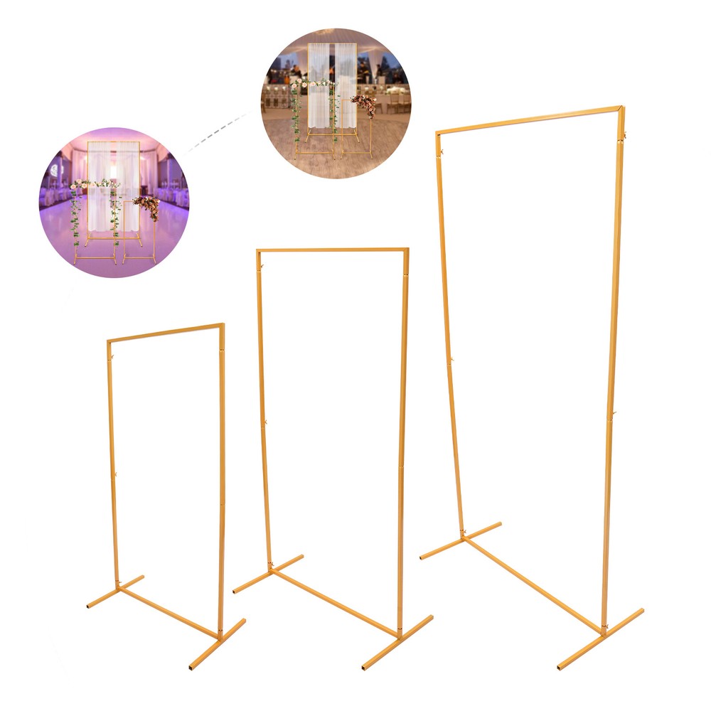 Set of 3 Metal Backdrop Stand, Rectangular Balloon Frame, Gold Backdrop Decor