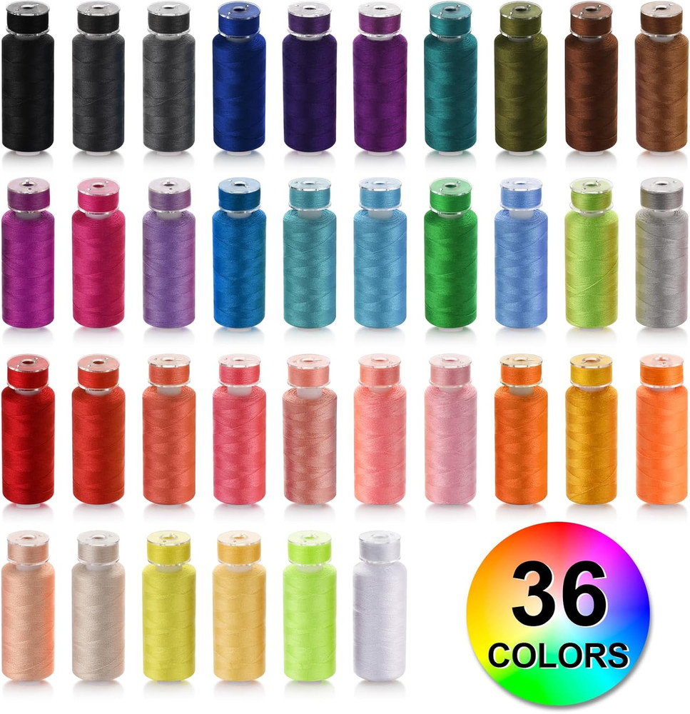 72pc Sewing Thread Kit 36 Colors 400 Yd Polyester Spools with Bobbins