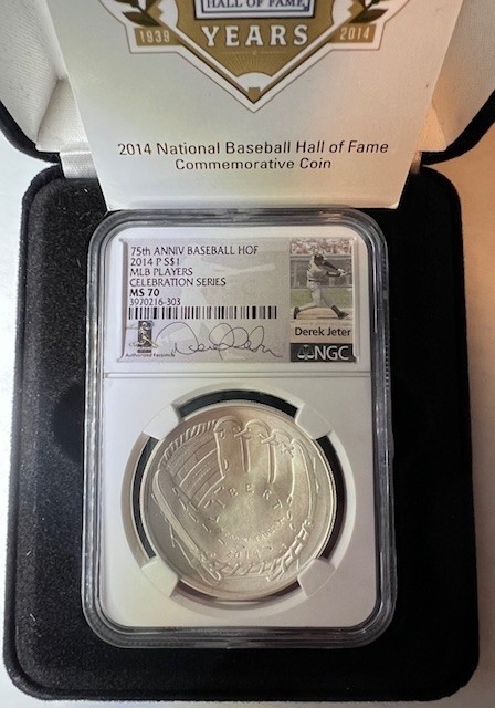 2014 BB HOF Silver Dollar – Derek Jeter signed – NGC MS70
