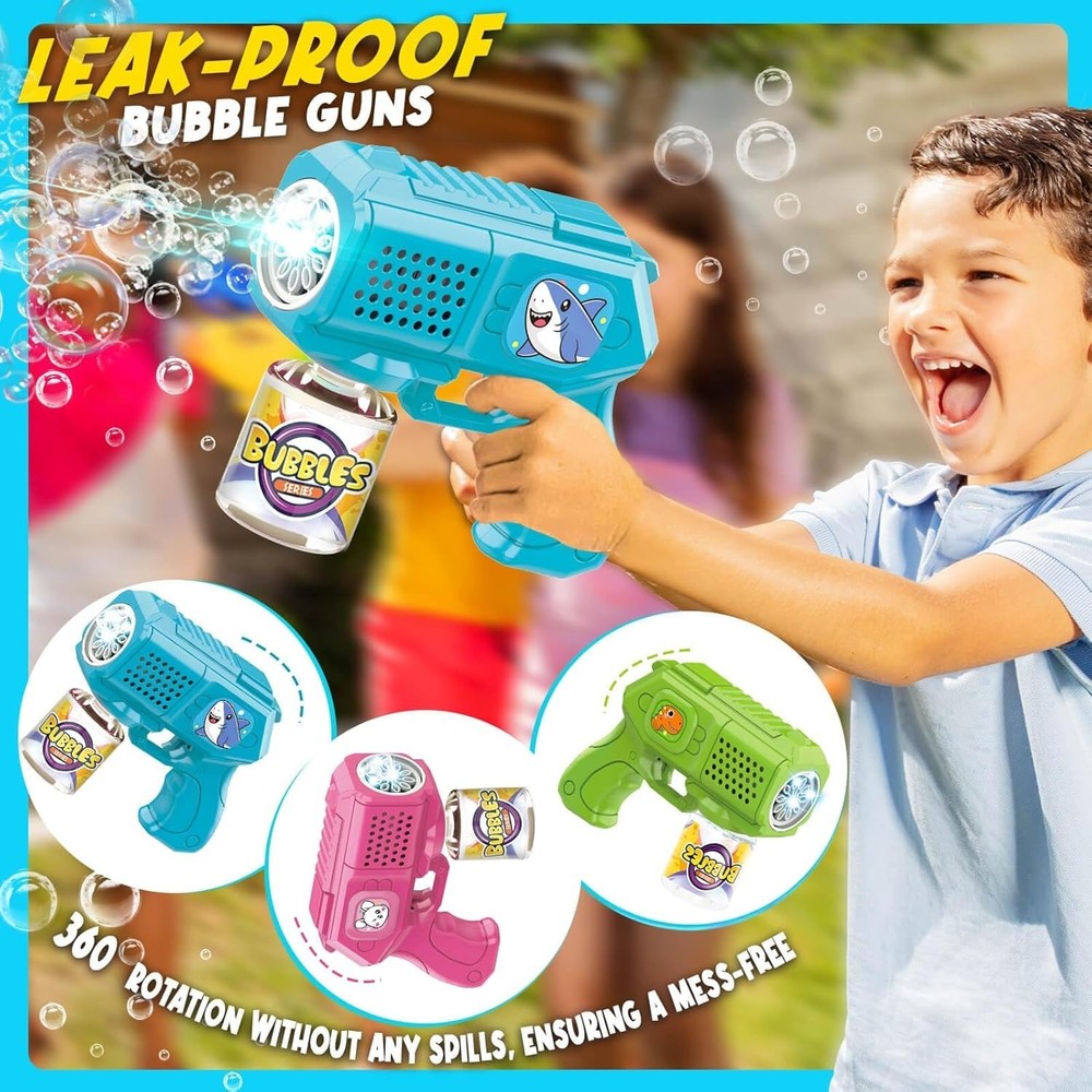 Interactive 3 Pack Bubble Guns with Solution - Fun for Toddlers and Kids 3-12
