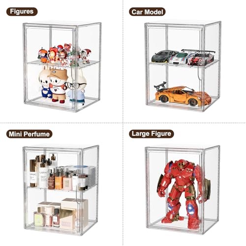 Acrylic Clear Display Case, Stackable Plastic Storage Bins with Shelf, XXL-2PCS