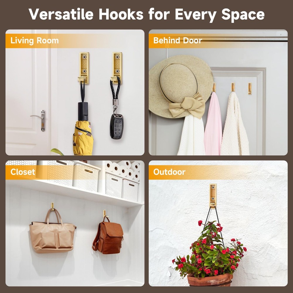 Folding Hooks 6 Pack Foldable Coat Hook Heavy Duty Wall Hooks for Hanging Coa...