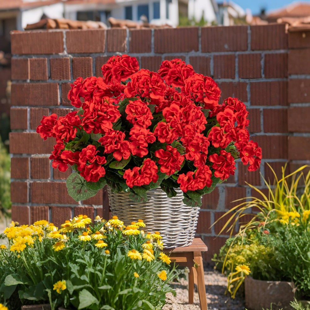 Artificial Flowers for Outdoors Artificial Geranium,8PCS Fake Flower Geranium...