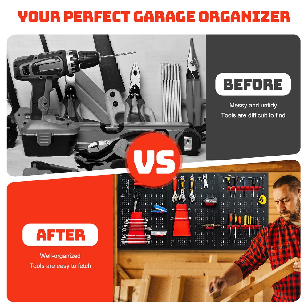 Pegboard Wall Organizer Kit 4 ft.Metal Toolboard W/ 25 Accessories & 3 Pegboards