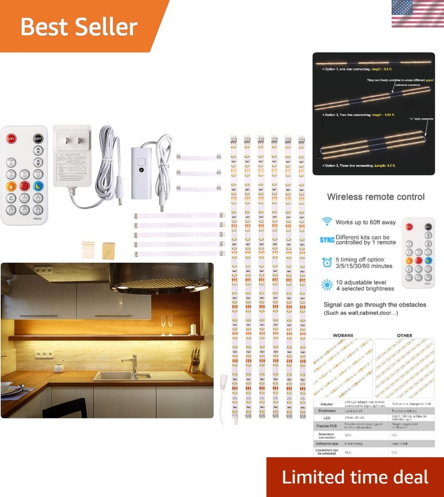 6 PCS Remote-Controlled LED Strip Lights - Adjustable Warm White Ambiance
