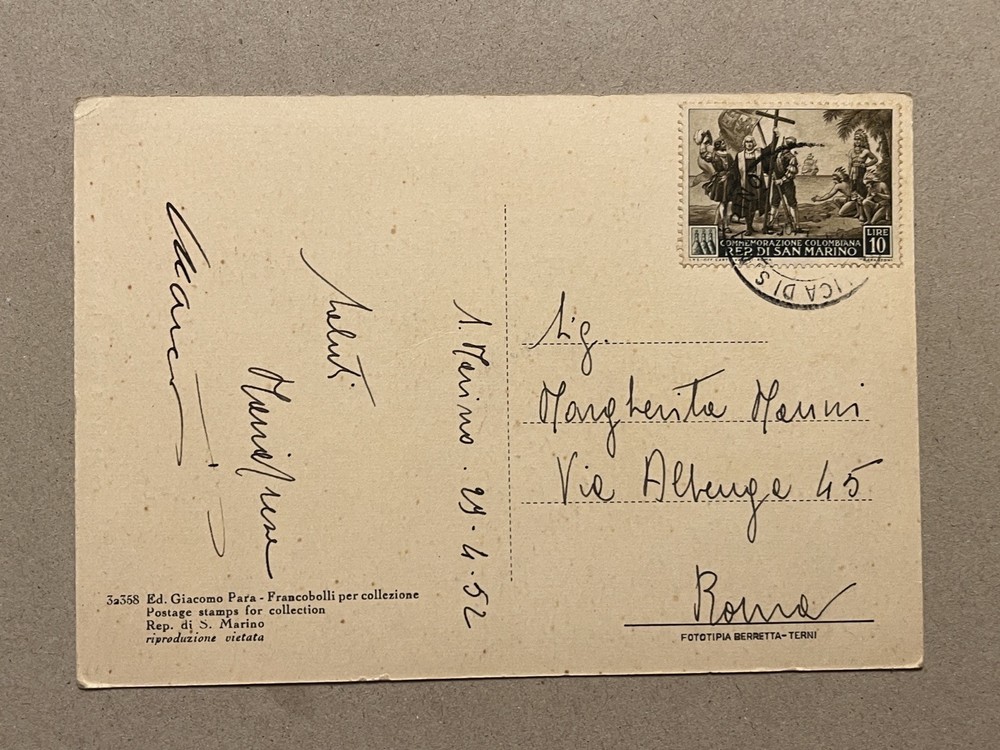 M) Vatican Postcard 1952 Christopher Columbus