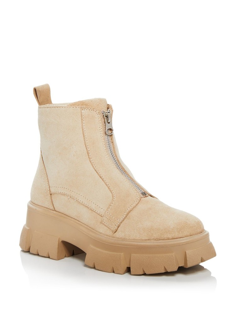 AQUA Womens Beige Pull Tab 1-1/2" Platform True Toe Leather Booties 10 M