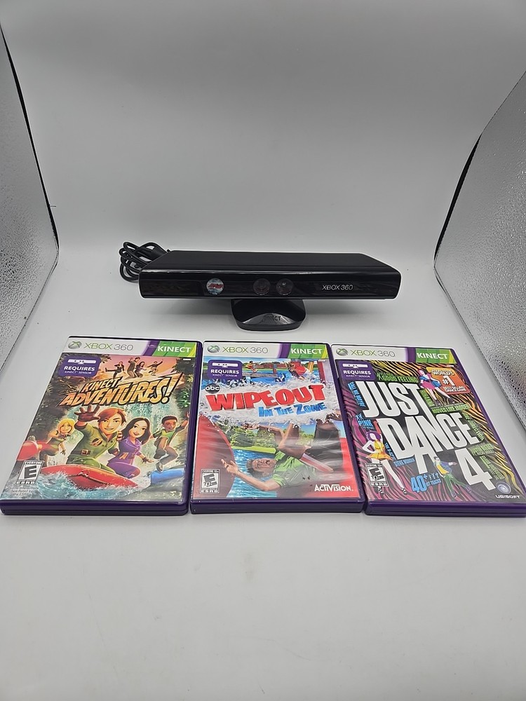 Xbox 360 Kinect Bundle: Sensor Bar 1414 with Adapter And 3 Kinect Games - TESTED