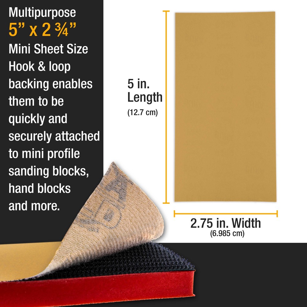 5" x 2.75" Sandpaper Sheets, 400 Grit - 40 Hook & Loop Sheets - Hand Sanding