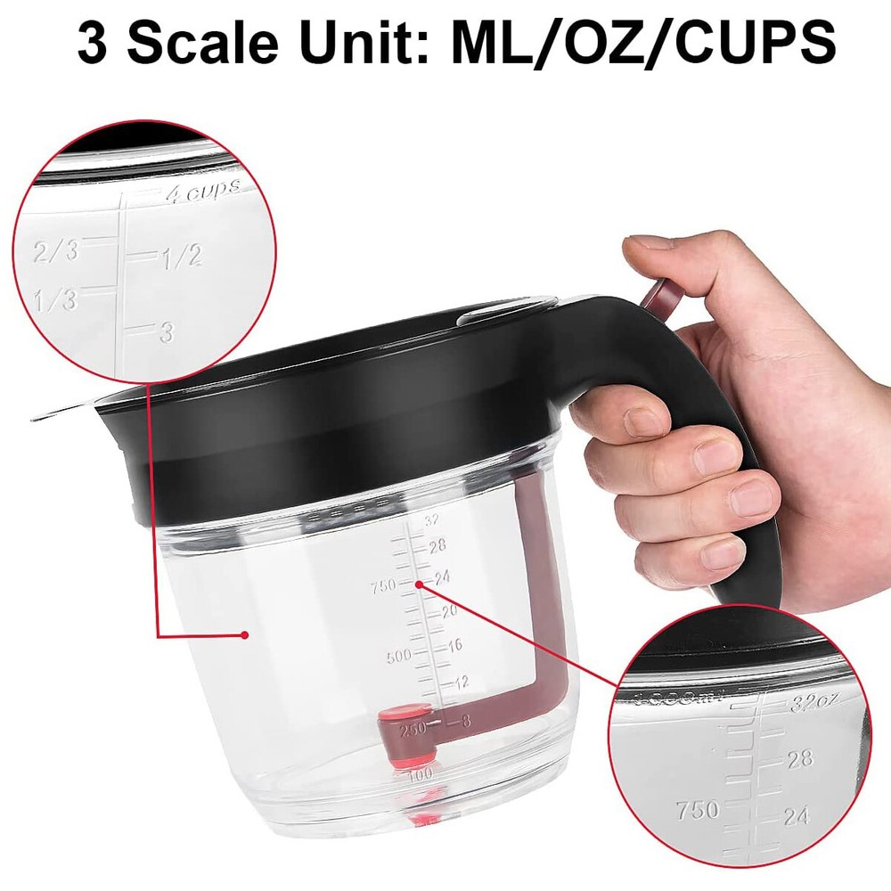 Gravy Fat Separator With Bottom Release 4 Cup Grease Separator with Strainer 1L