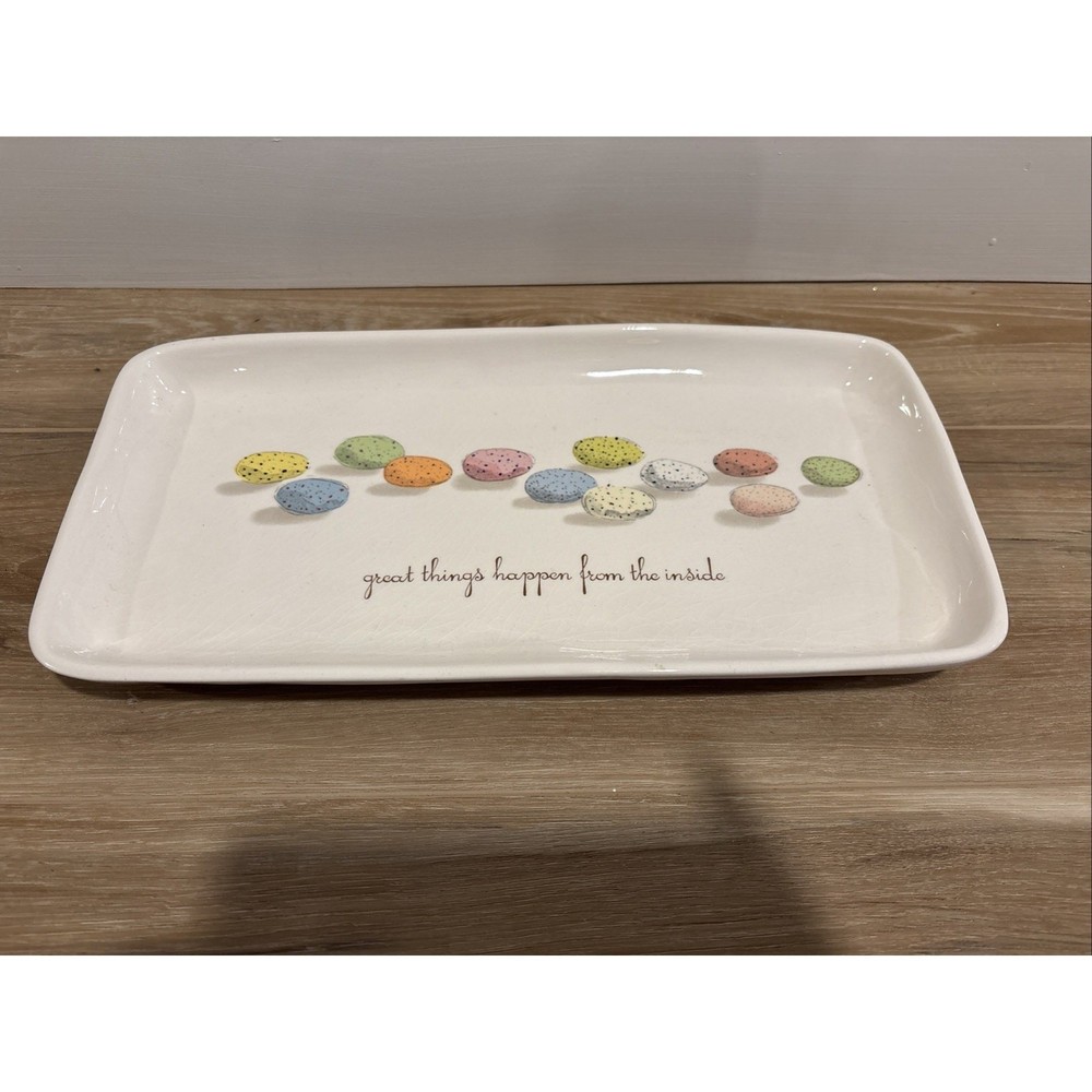 Magenta Easter Platter 14x7” Eggs “Good Things Happen From The Inside”