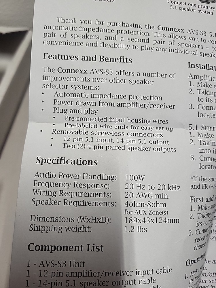 Connexx AVS-S3 Smart Source 3 Zone Speaker Selector
