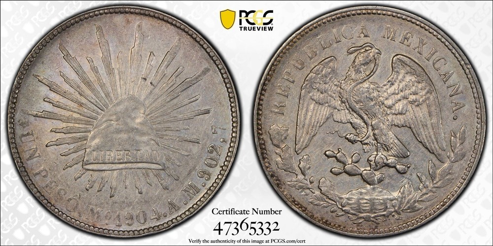 1904-Mo AM MEXICO PESO SILVER COIN PCGS AU Details