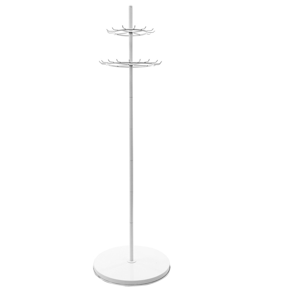 2-tier Tie Rack Floor Stand Belt Hanger Display Shelf 31 Hooks Adjustable FeetUS