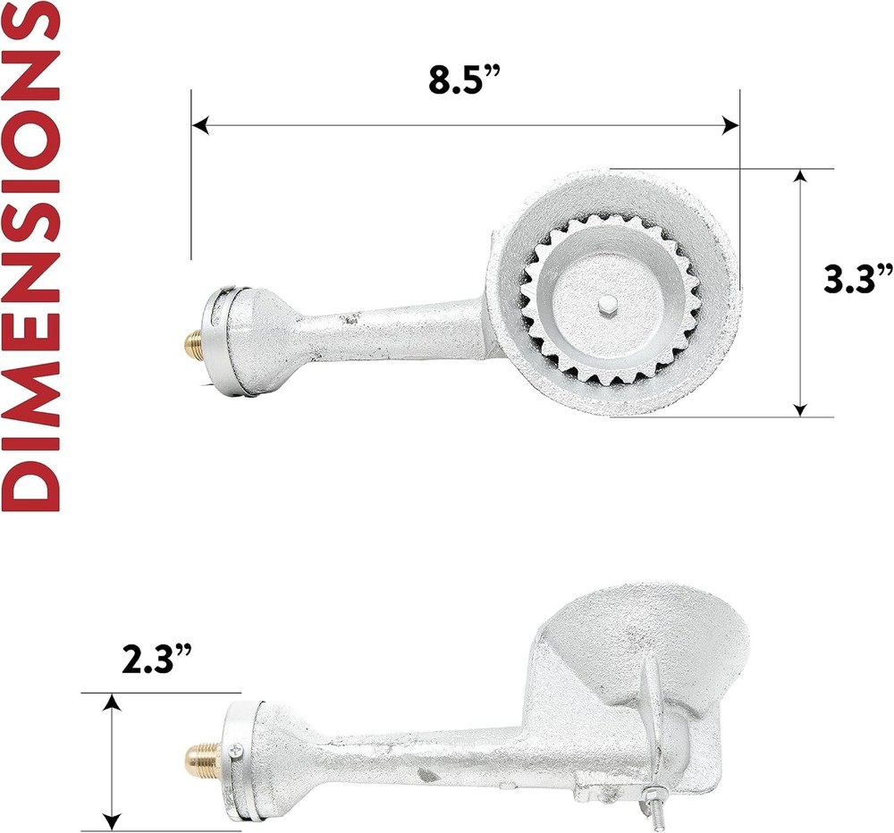 Versatile Cast-Iron Burner Head with Brass Fitting and High Pressure Regulator
