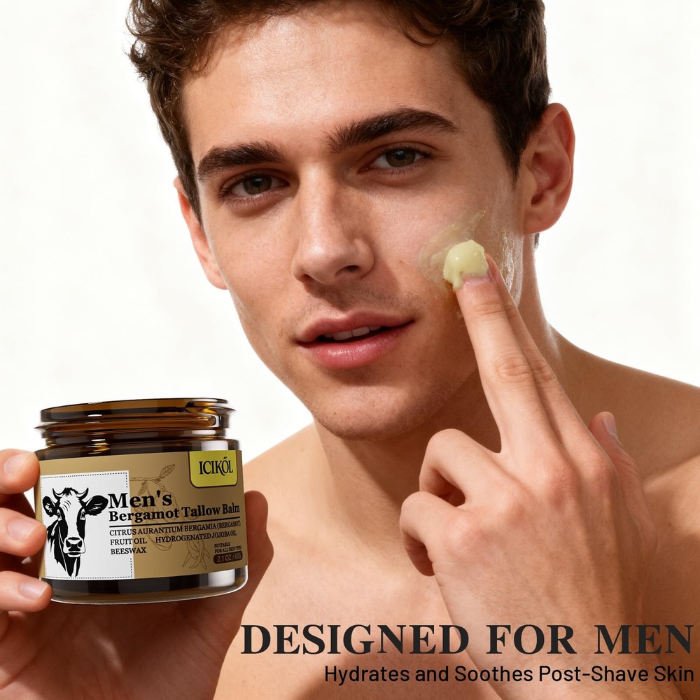 Grass-Fed Beef Tallow Balm for Men - Whipped Face Moisturizer...
