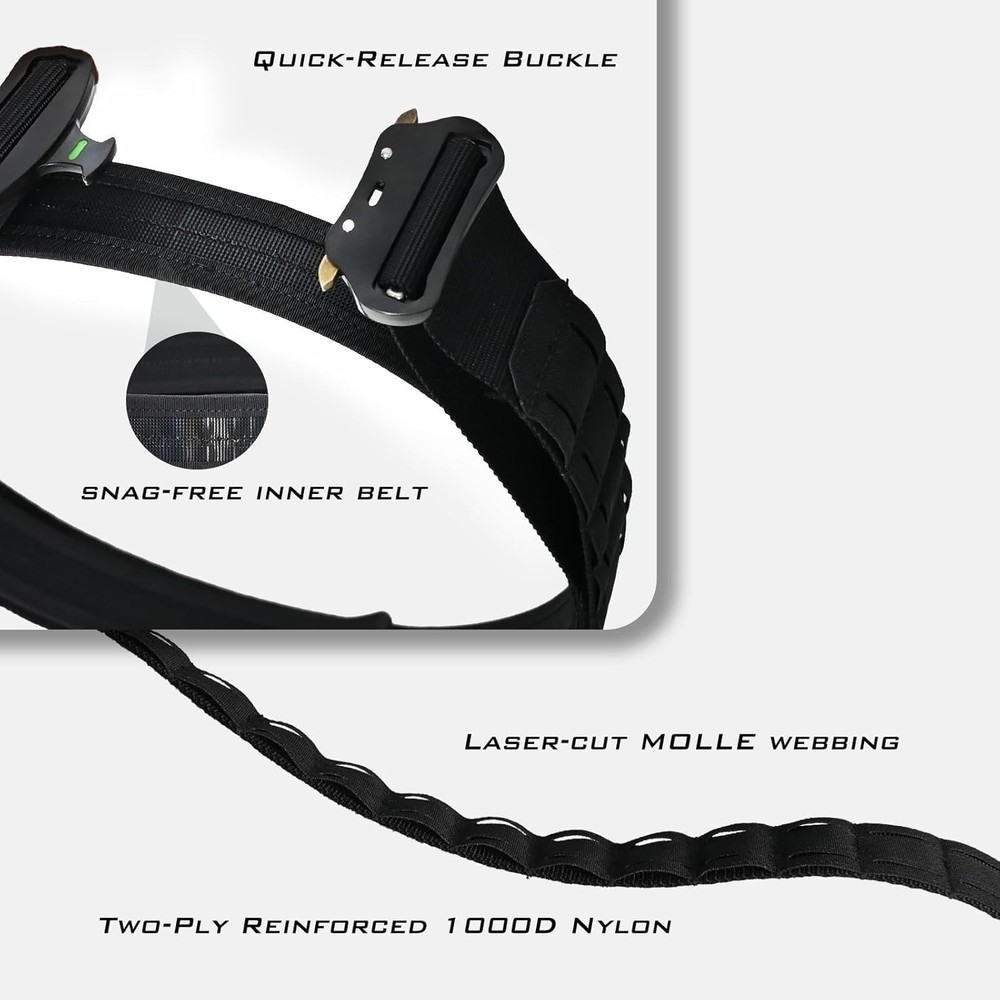 Tactical Battle Belt Quick Release, 2" Inner Outer System with not snag Inner Be
