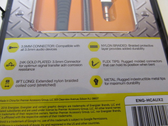 Energizer Rugged Nylon Braided Auxiliary Audio Cable for 3.5mm Devices, FlexTech