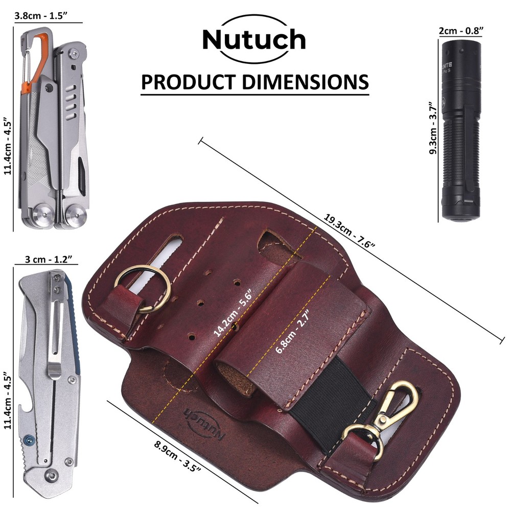 NUTUCH Leather EDC Multitool Sheath | Leather EDC Belt Organizer | Flashlight