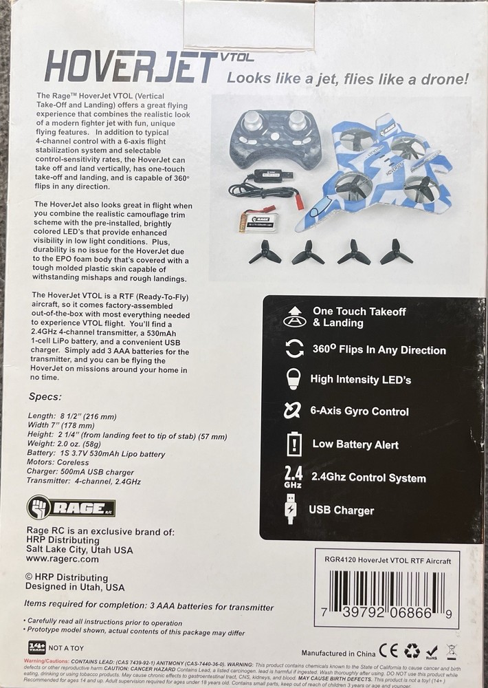 HoverJet Micro VTOL RTF Jet By Rage R/C